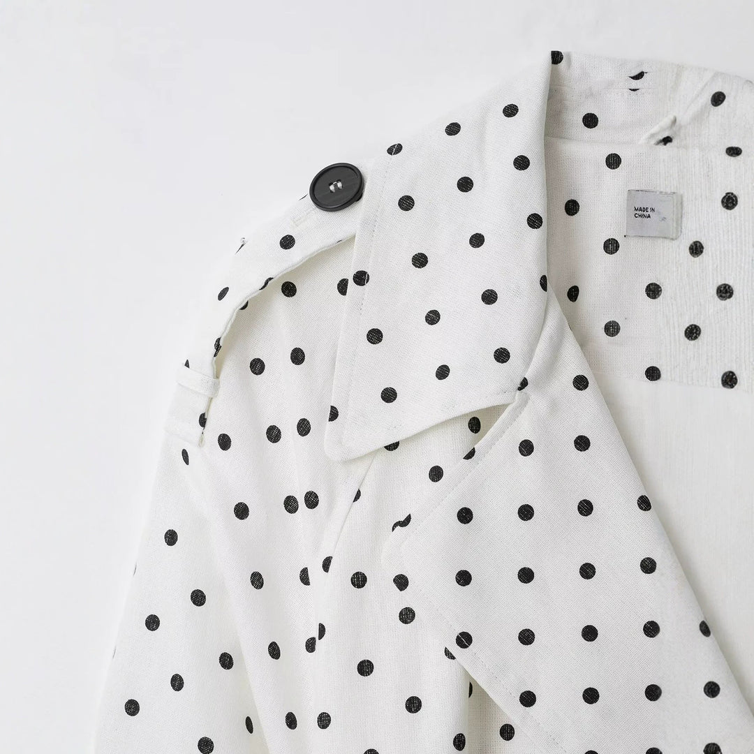 Damen Kurz geschnittener Trenchcoat mit Bindegürtel, Doppelreihe und Polka-Dot-Print Echo Archiv