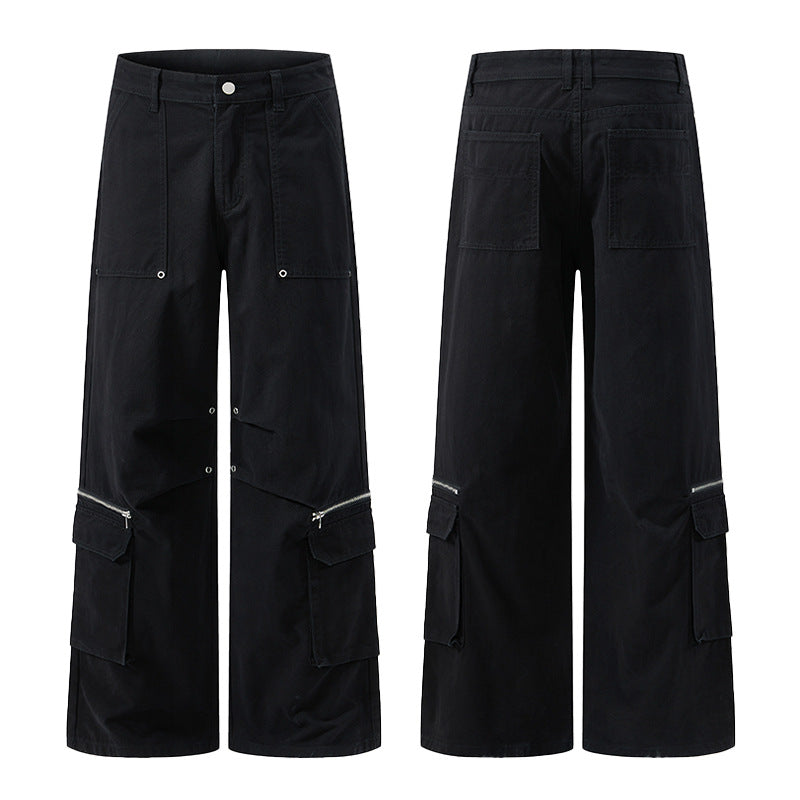 Damen Weite Cargo-Palazzo-Hose mit Reißverschluss- und Klappentaschen Echo Archiv