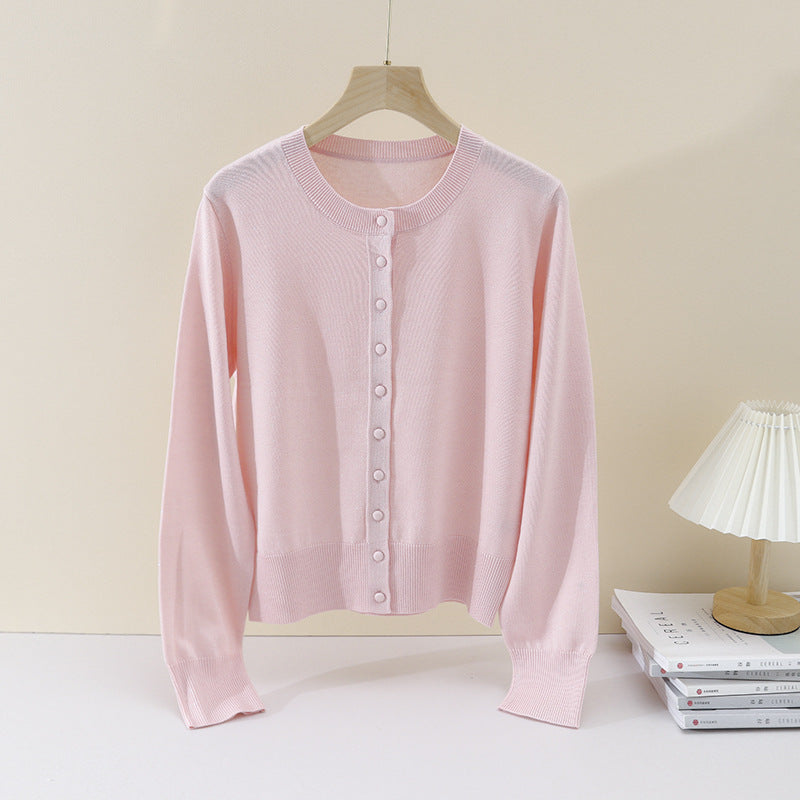 Damen Feinstrick-Cardigan mit Rundhalsausschnitt und Perlmuttknöpfen Echo Archiv