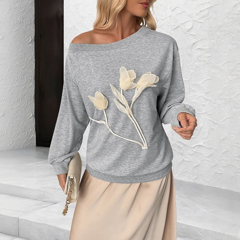 Damen Lässiger Sweatshirt mit Blumenapplikationen Echo Archiv