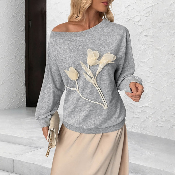 Damen Lässiger Sweatshirt mit Blumenapplikationen Echo Archiv