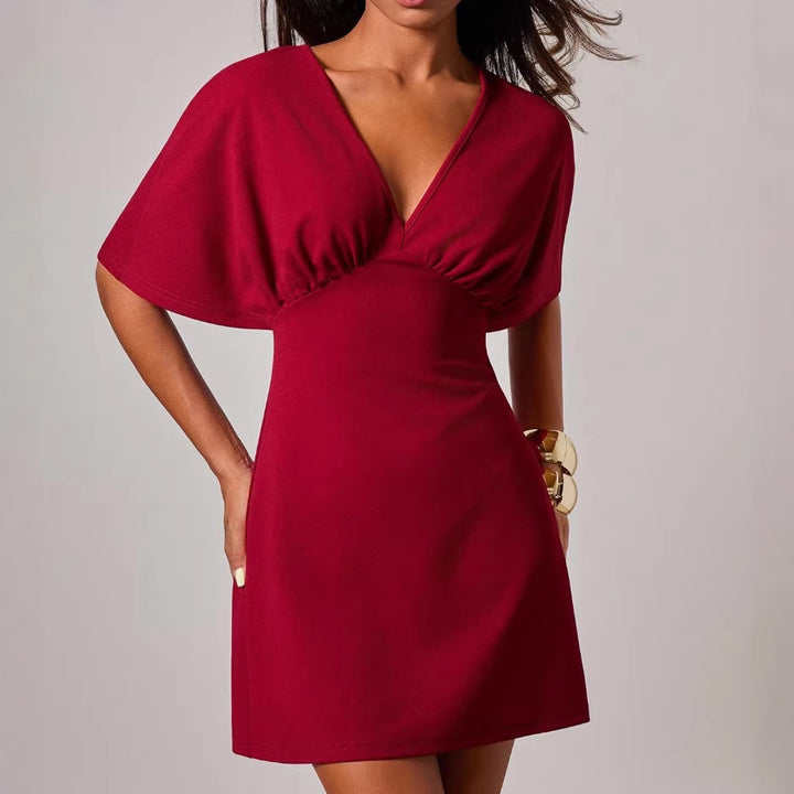 Damen figurbetontes Cocktailkleid mit tiefem V-Ausschnitt und Hüftakzent Echo Archiv