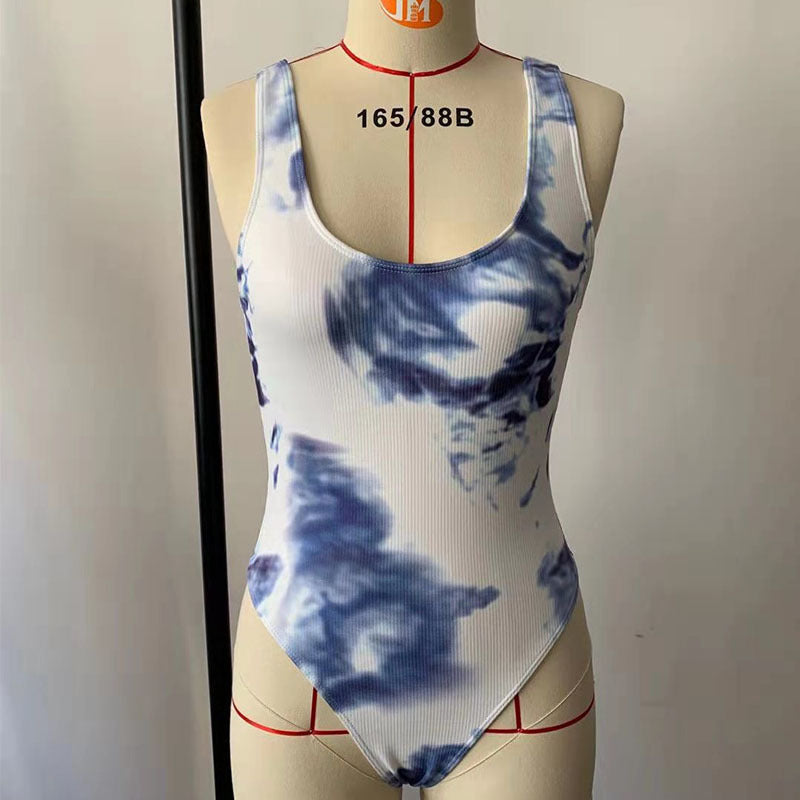 Damen Hochgeschnittener Badeanzug mit trendigem Tie-Dye-Design Echo Archiv