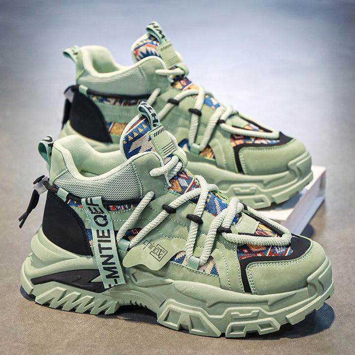 Damen Chunky-Plateau-Sneaker mit Ethno-Textil-Overlays und robuster Profilsohle Echoarchiv