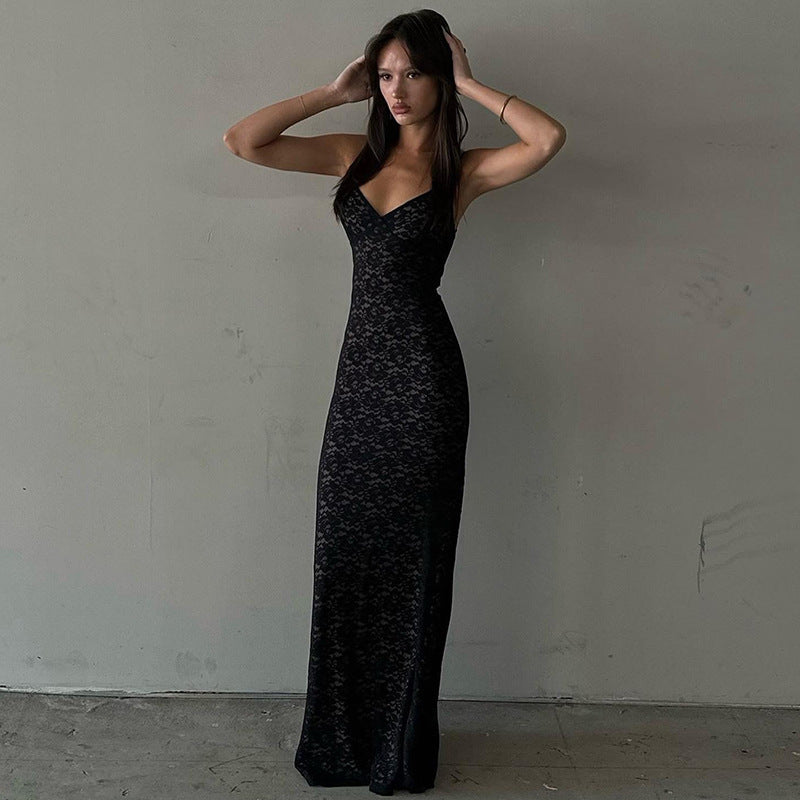 Damen Spitzen-Maxikleid mit eleganten Trägern Echo Archiv
