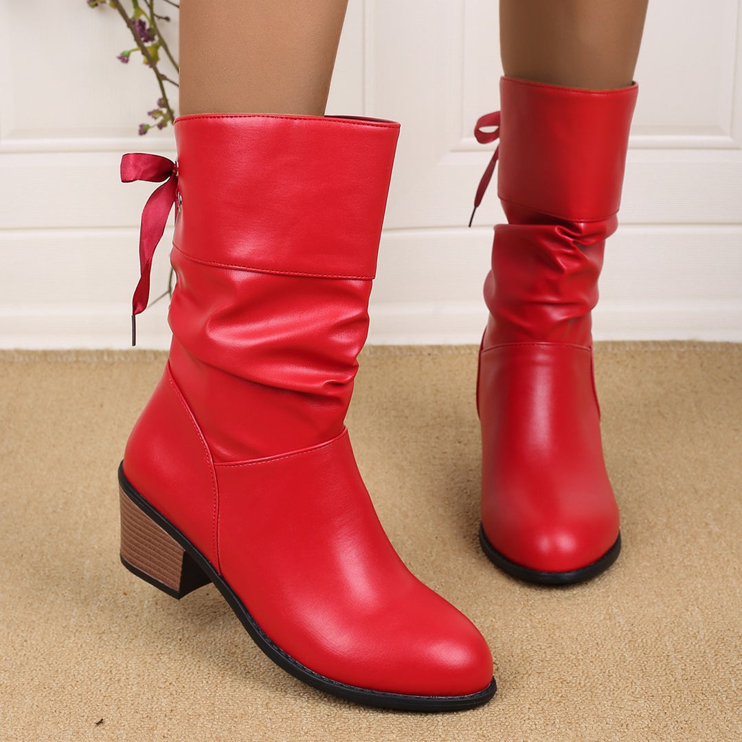 Damen Mid‑Calf Slouch‑Stiefel mit dekorativer Satinschleife Echo Archiv