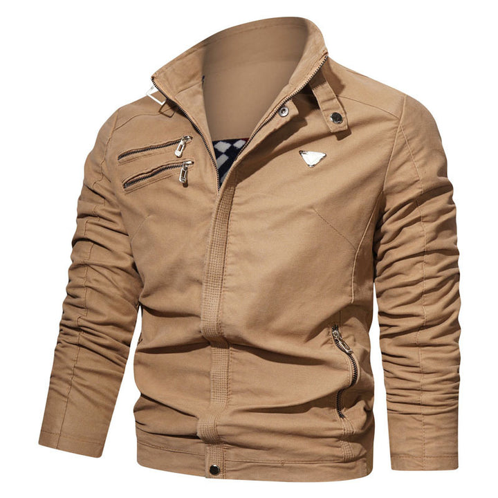 Herren leichtes Canvas‑Utility‑Blouson mit Stehkragen, asymmetrischer Brustreißverschlusspartie und Zier‑Reißverschlüssen Echoarchiv