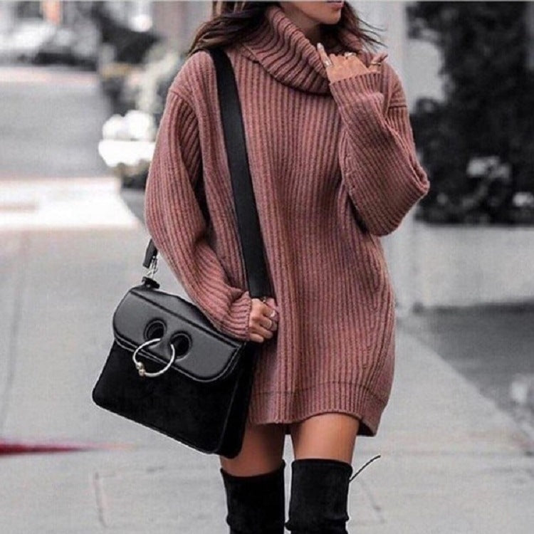 Damen Oversize-Longpullover mit Rollkragen, geripptem Feinstrick und figurumspielender Tunika-Länge Echo Archiv