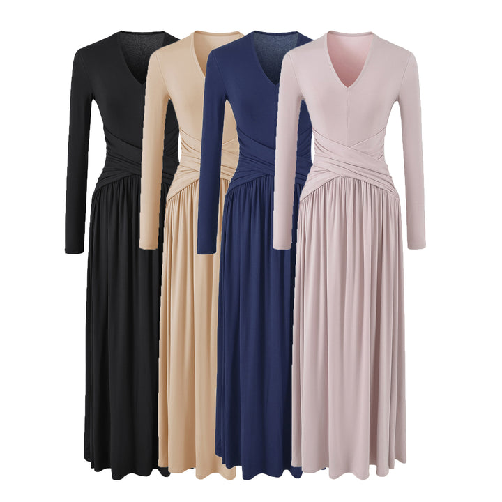 Damen V-Ausschnitt Maxi-Wickelkleid aus Jersey mit geraffter Taillenpartie Echoarchiv
