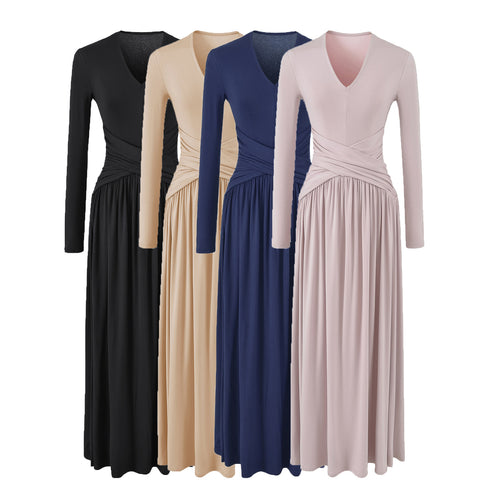 Damen V-Ausschnitt Maxi-Wickelkleid aus Jersey mit geraffter Taillenpartie Echoarchiv