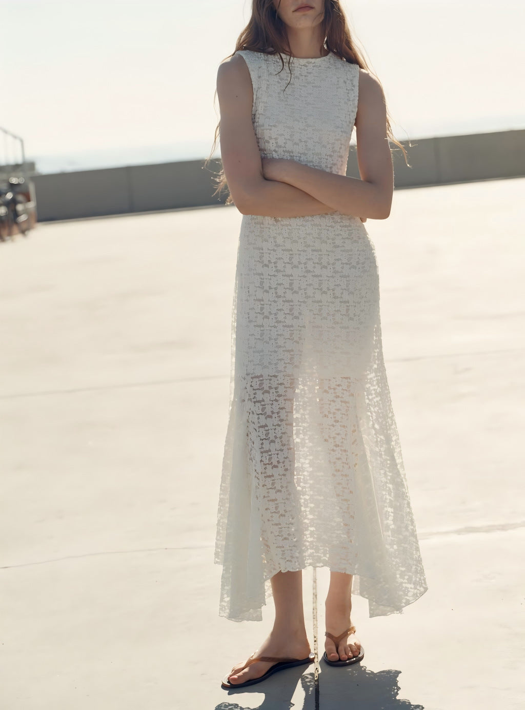 Damen elegantes Maxi-Kleid mit transparentem Gewebemuster und femininem Schnitt Echo Archiv