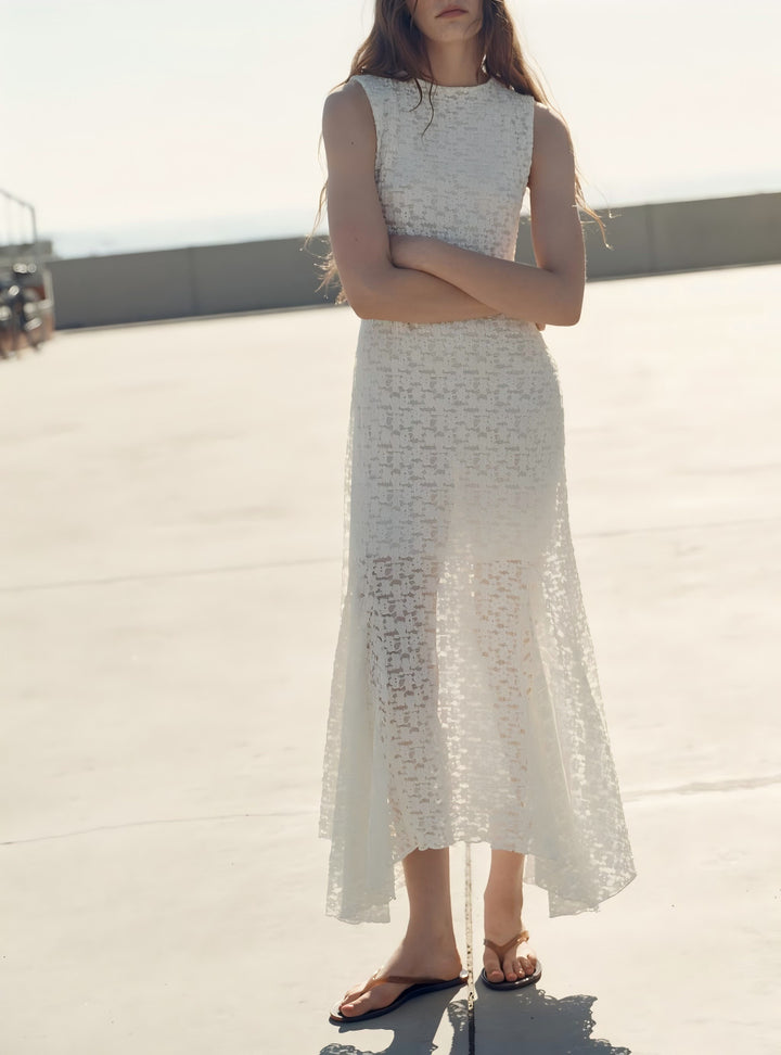 Damen elegantes Maxi-Kleid mit transparentem Gewebemuster und femininem Schnitt Echo Archiv