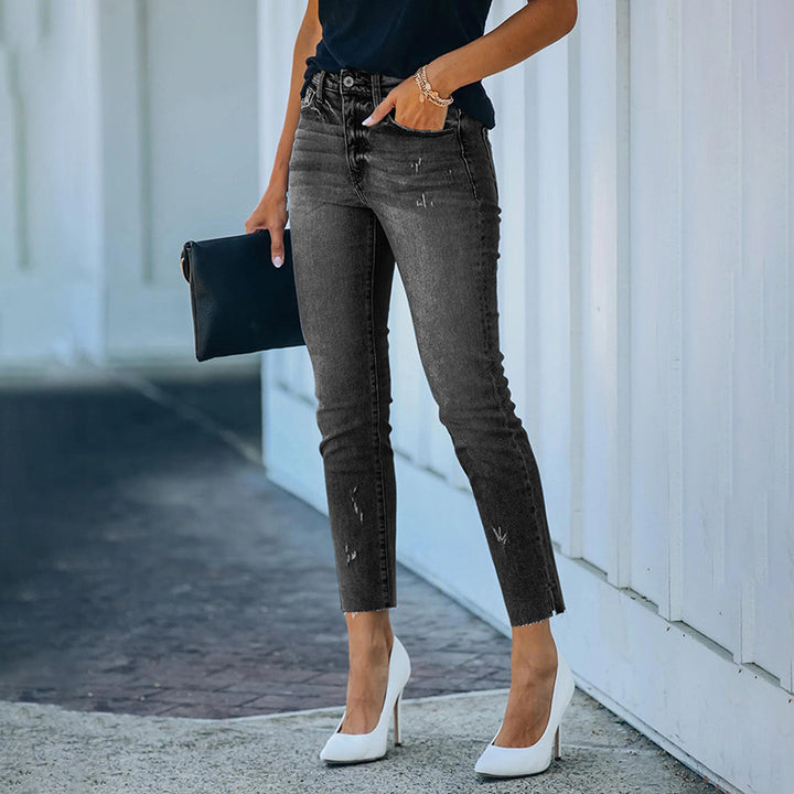 Damen Figurbetonte Hochtaillierte Knöchellange Jeans mit leicht ausgefranstem Saum Echo Archiv