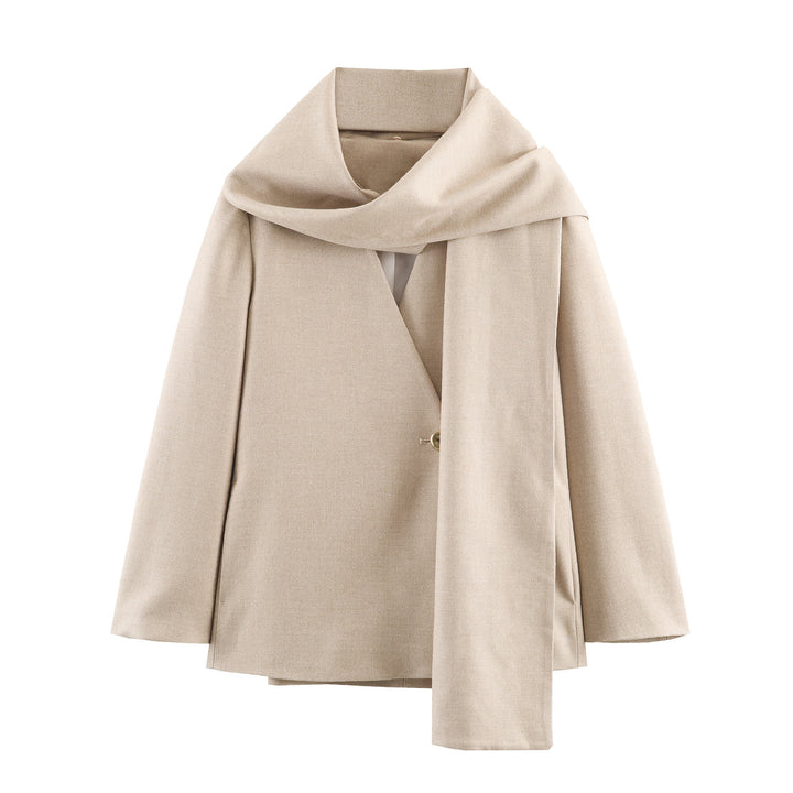 Damen eleganter Wollmix-Mantel mit großem Schalkragen und integriertem Schal – Montévia
