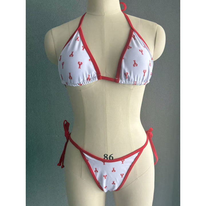 Damen Triangel-Bikini mit verspieltem Hummerdesign und verstellbaren Bändern Echo Archiv