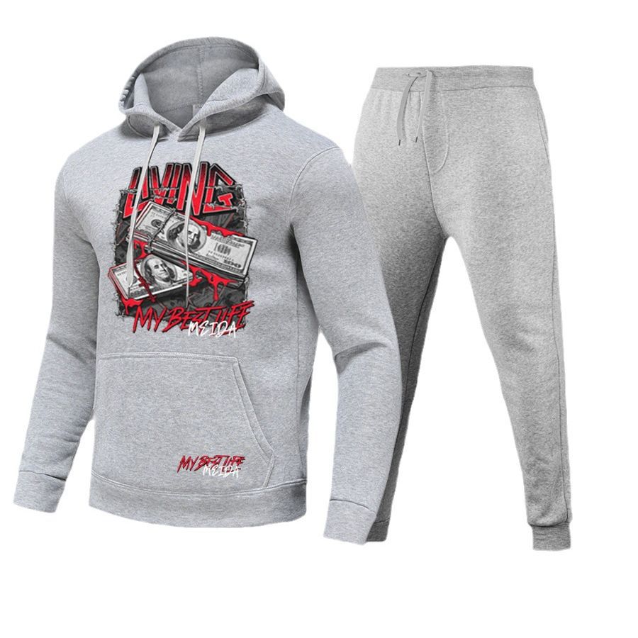 Herren sportliches Hoodie- und Jogginghose-Set mit auffälligem Grafikdruck Echoarchiv