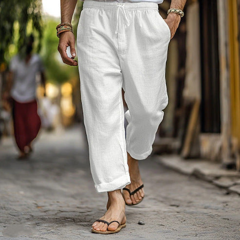 Herren lässige Leinen-Joggerhose mit elastischem Tunnelzugbund, seitlichen Eingrifftaschen und aufrollbarem Saum – Sorevano