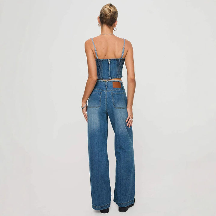 Damen nan hochgeschnittene Weitbein-Jeans mit rohem Bund, extra weitem Bein und Fünf-Taschen-Schnitt Echo Archiv