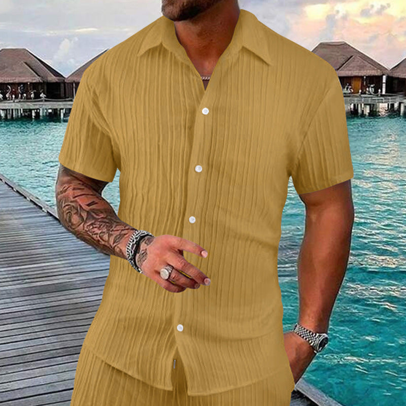Herren Kurzarm-Hemd mit strukturiertem Design und praktischen Knöpfen Echoarchiv