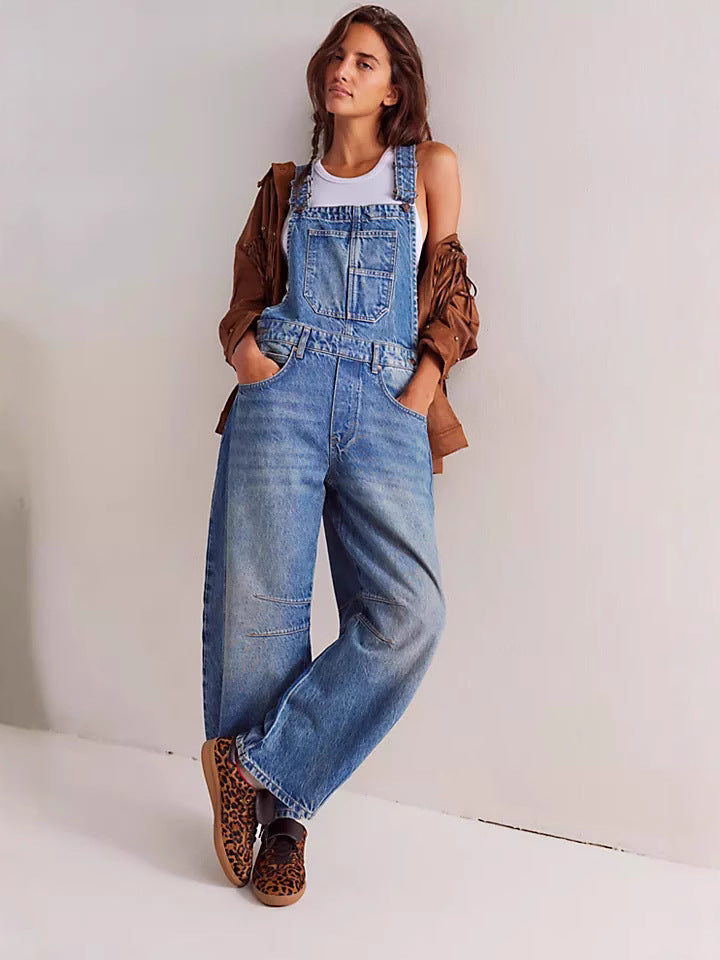 Damen Latzhose Im Lässigen Oversized-Stil mit Praktischen Taschen und Modischen Akzenten Echoarchiv