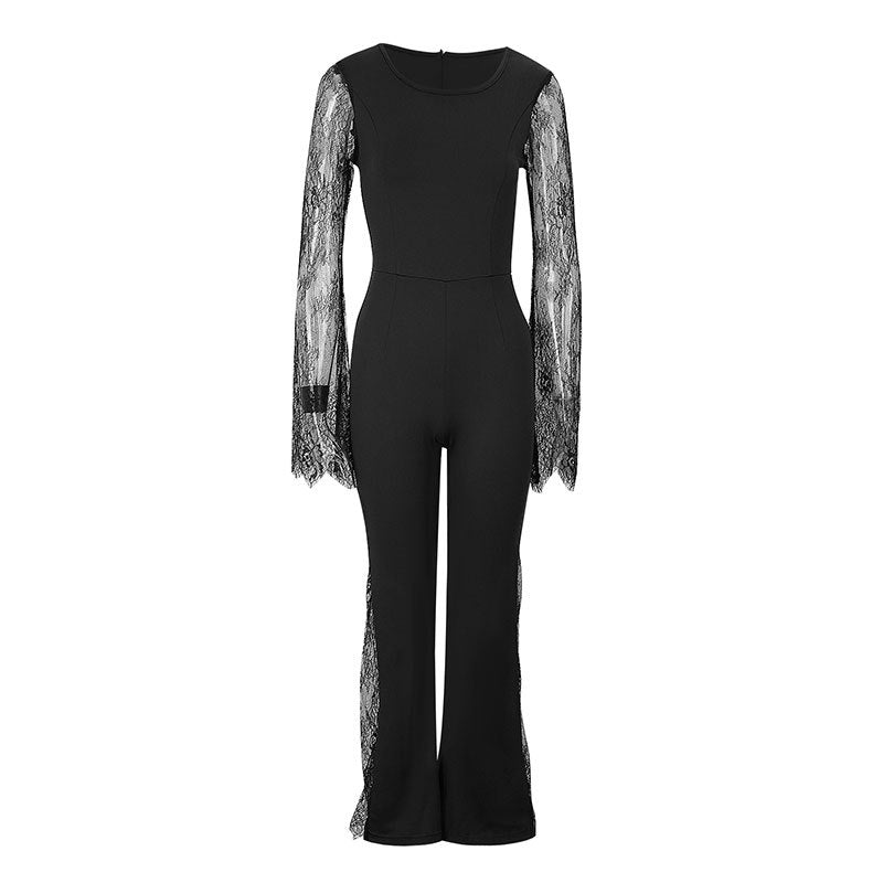 Damen Eleganter Jumpsuit mit schimmernder Spitze und weitem Bein Echo Archiv