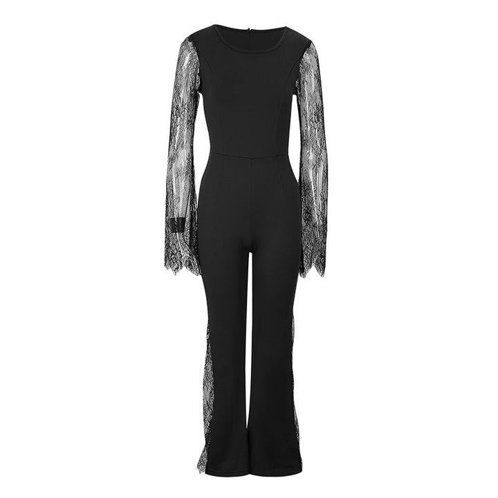 Damen Eleganter Jumpsuit mit schimmernder Spitze und weitem Bein Echo Archiv