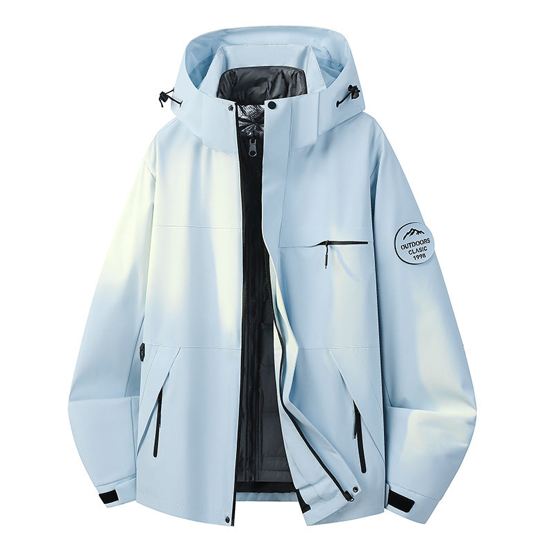 Herren Wasserdichte Outdoor-Softshelljacke mit Kapuze, hohem Stehkragen & Reißverschlusstaschen Echoarchiv