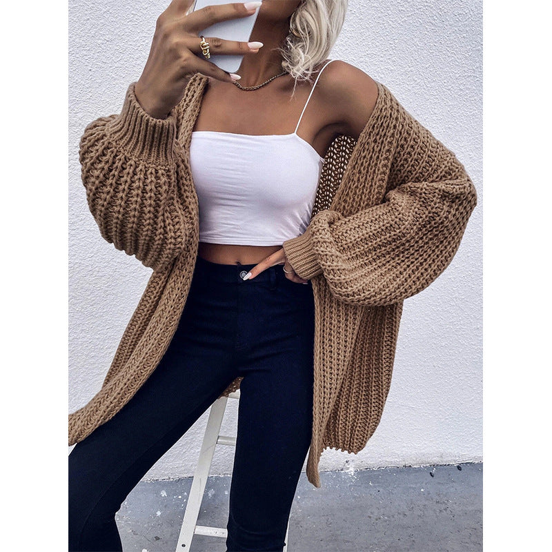 Damen Kuschel-Cardigan im Cocoon-Schnitt mit überlangen Ärmelbündchen und offener Front Echo Archiv