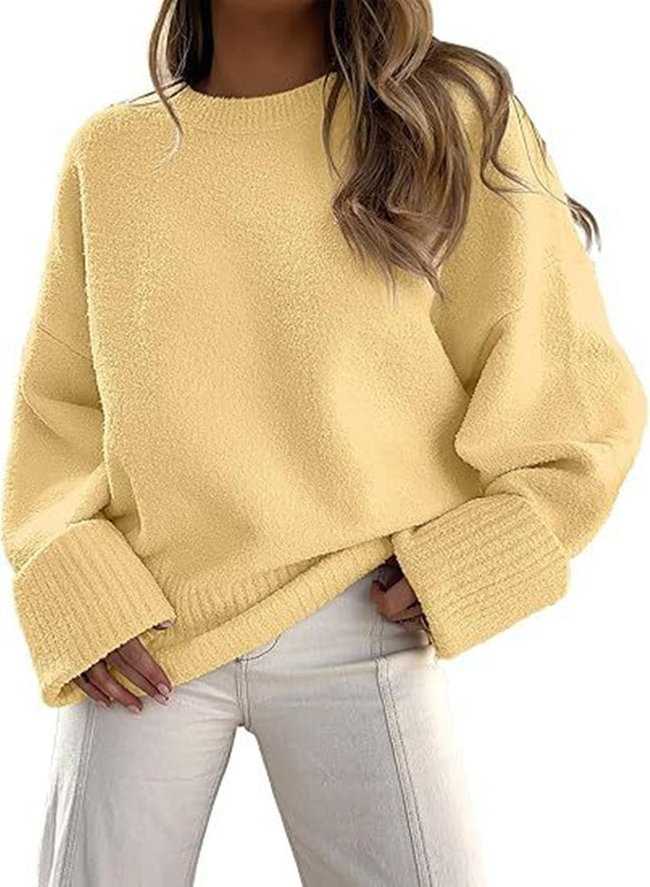 Damen Oversize Bouclé-Strickpullover mit überschnittener Schulter und breiten Bündchen – Mavelle