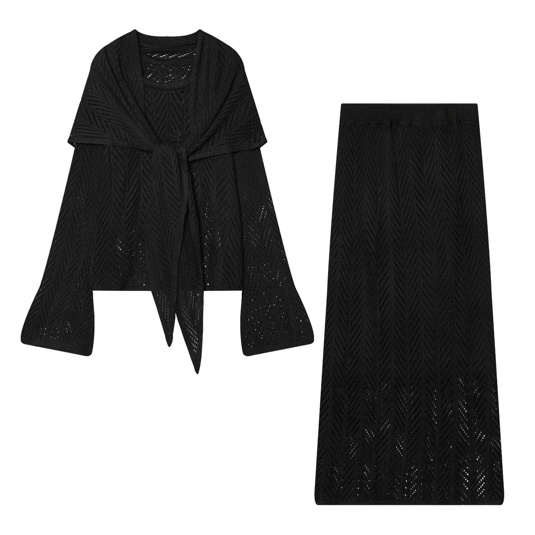 Damen Ajourstrick-Set mit offener Cardigan und Midirock Echo Archiv