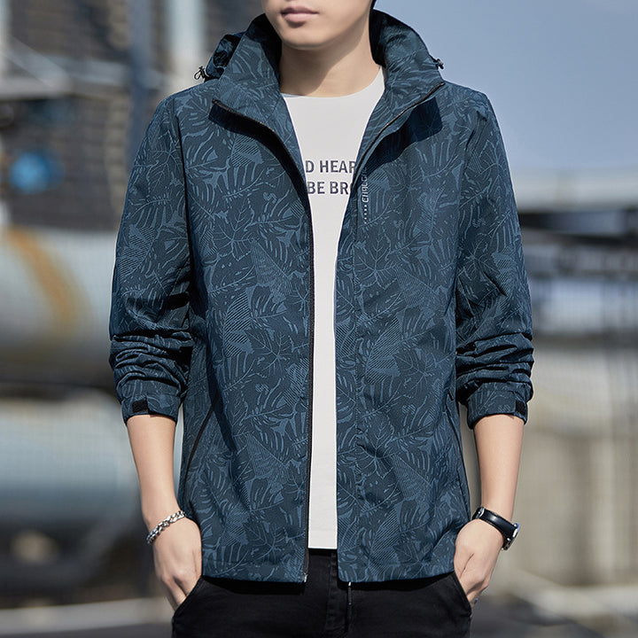 Herren leichte Kapuzen-Windjacke mit floralem Alloverprint, wasserabweisender Shell und elastischen Bündchen Echoarchiv