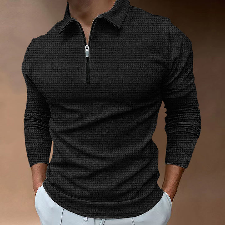 Herren nan langärmeliges Poloshirt mit Kentkragen, kurzem Frontzip und feiner Waffelstruktur Echo Archiv