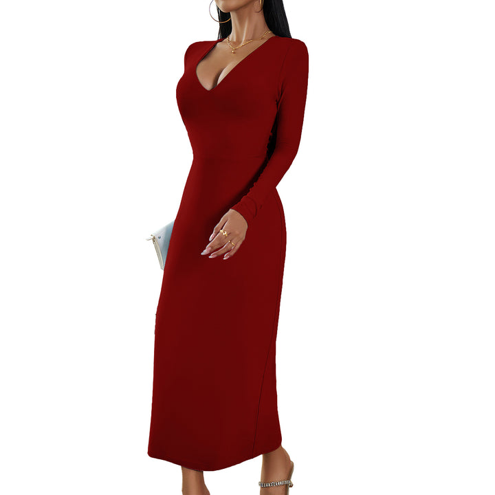 Damen nan elegant geschnittenes Bodycon-Midikleid mit tiefem V‑Ausschnitt und taillenbildender Naht Echo Archiv