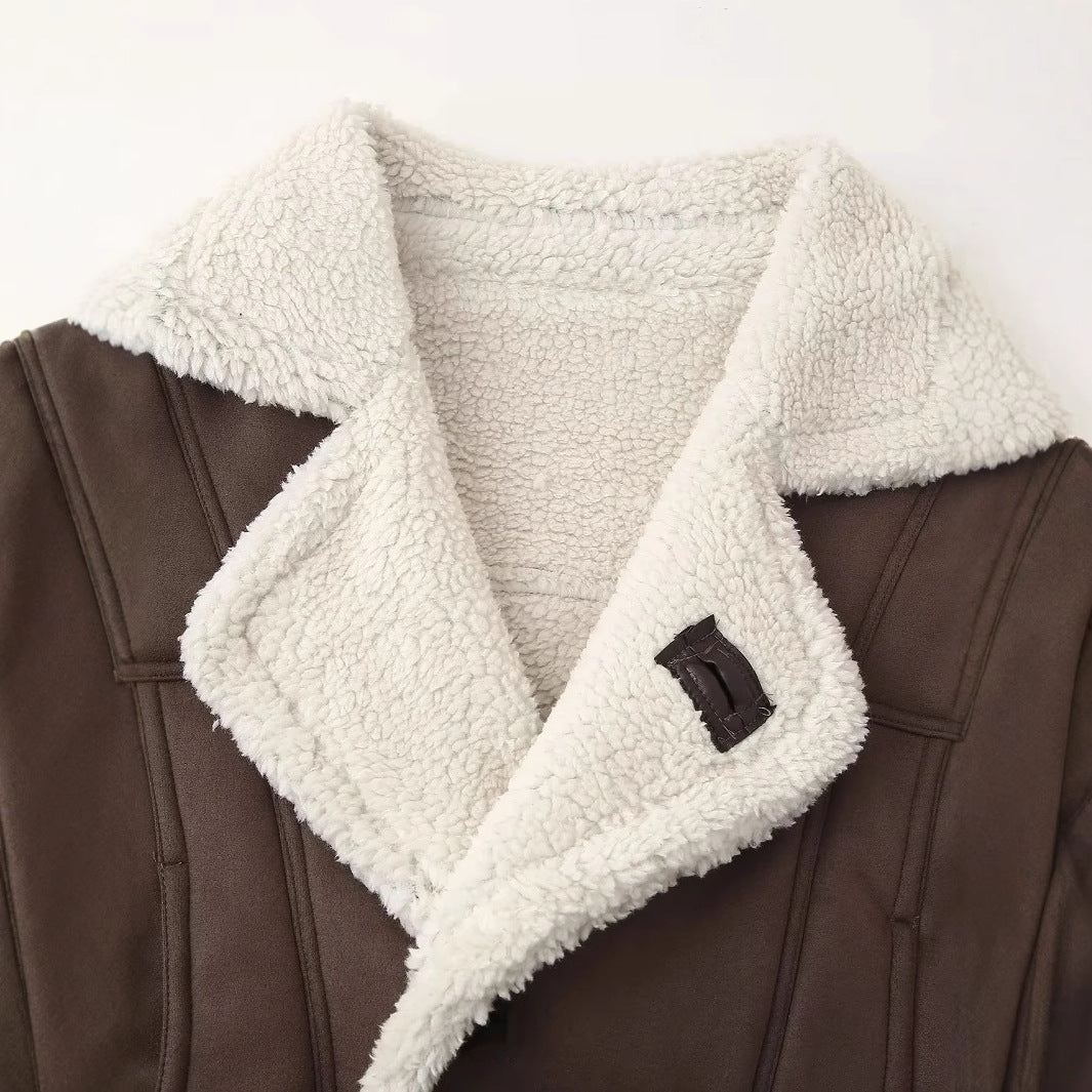 Damen kurze Fliegerjacke im Aviator‑Look mit Teddyfutter, großem Schalkragen und verstellbaren Manschetten – Célinea