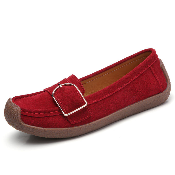 Damen nan Mokassin-Slipper aus Veloursleder mit dekorativer Metallschnalle, gepolstertem Fußbett und rutschfester Gummilaufsohle Echo Archiv
