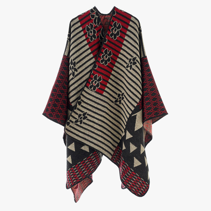 Damen Oversize Jacquard‑Ruana im Ethno‑Patchwork‑Design – Avérine