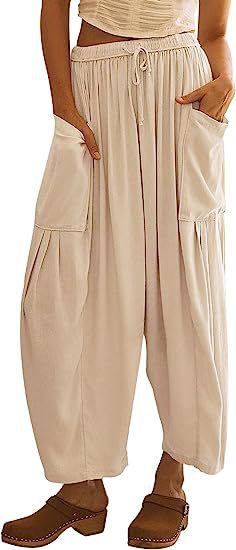 Damen nan weite Palazzohose aus leichtem Leinenmix mit Tunnelzug und seitlicher Tasche Echo Archiv