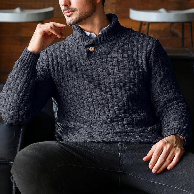 Herren Strickpullover mit Strukturiertem Muster und Modernem Stehkragen Echoarchiv