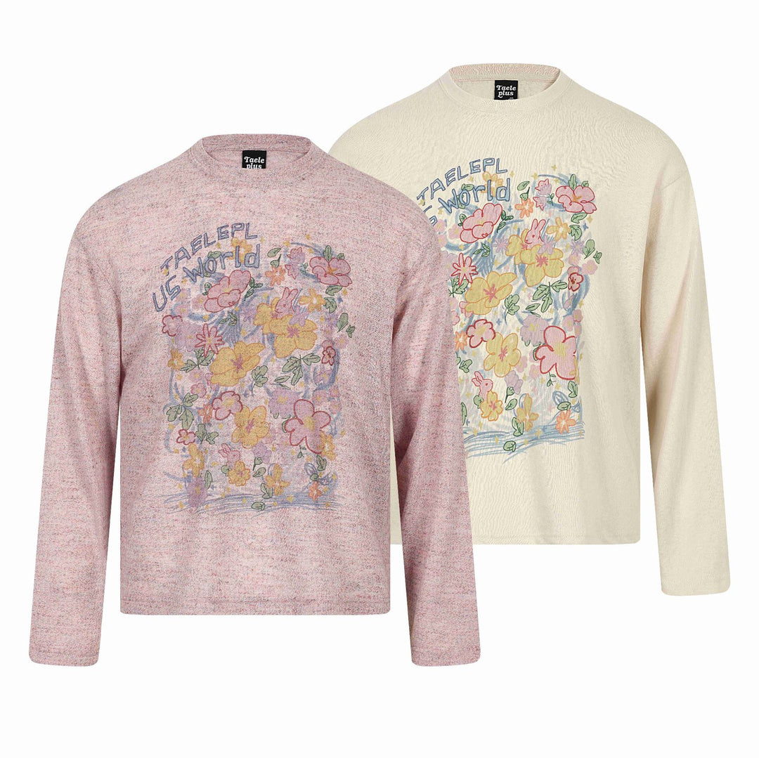 Unisex Relaxed‑Fit Langarmshirt mit floraler Illustrationsgrafik und geripptem Rundhals Echoarchiv