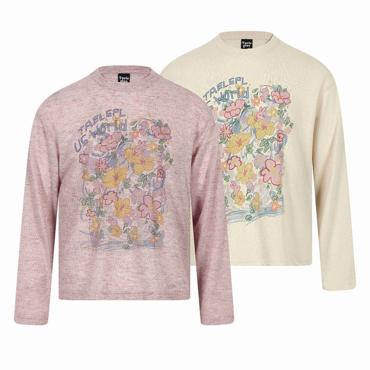 Unisex Relaxed‑Fit Langarmshirt mit floraler Illustrationsgrafik und geripptem Rundhals Echoarchiv