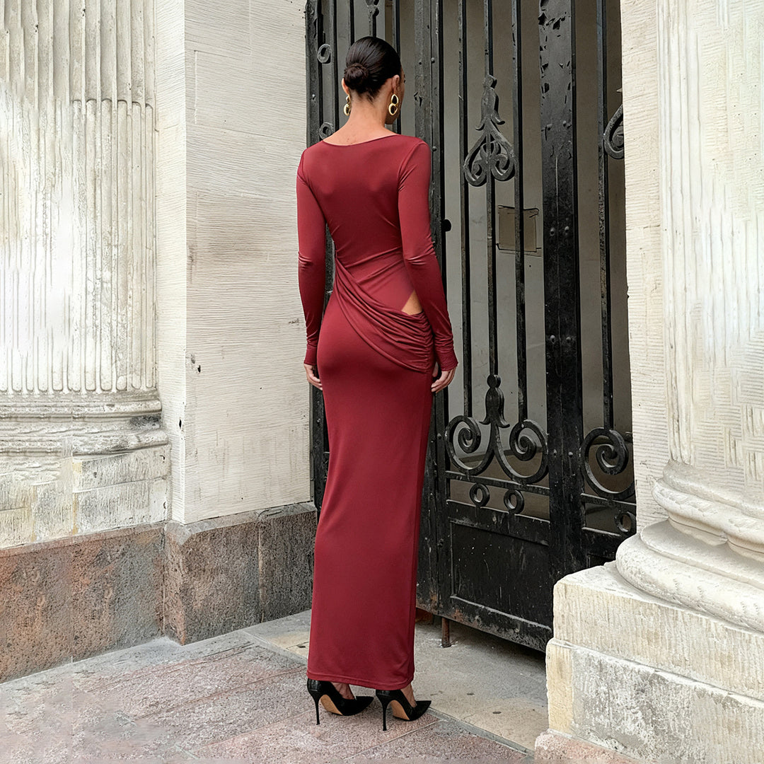 Damen Figurbetontes Maxikleid mit U-Boot-Ausschnitt, seitlicher Raffung und Stretch-Jersey Echo Archiv