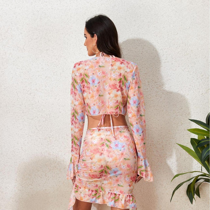 Damen Badeset mit floralem Design, kurzem Oberteil und Wickelrock Echo Archiv