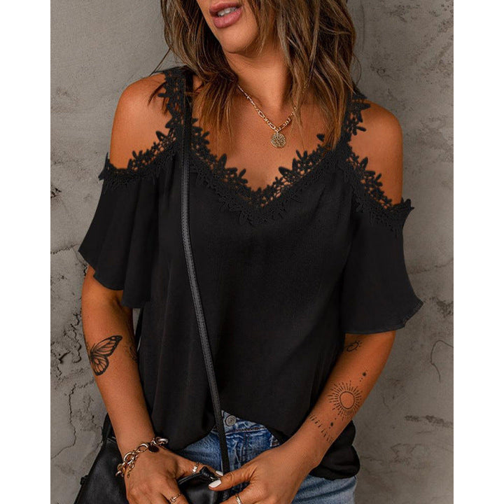 Damen Cold-Shoulder Spitzenbesatz Oberteil Echoarchiv