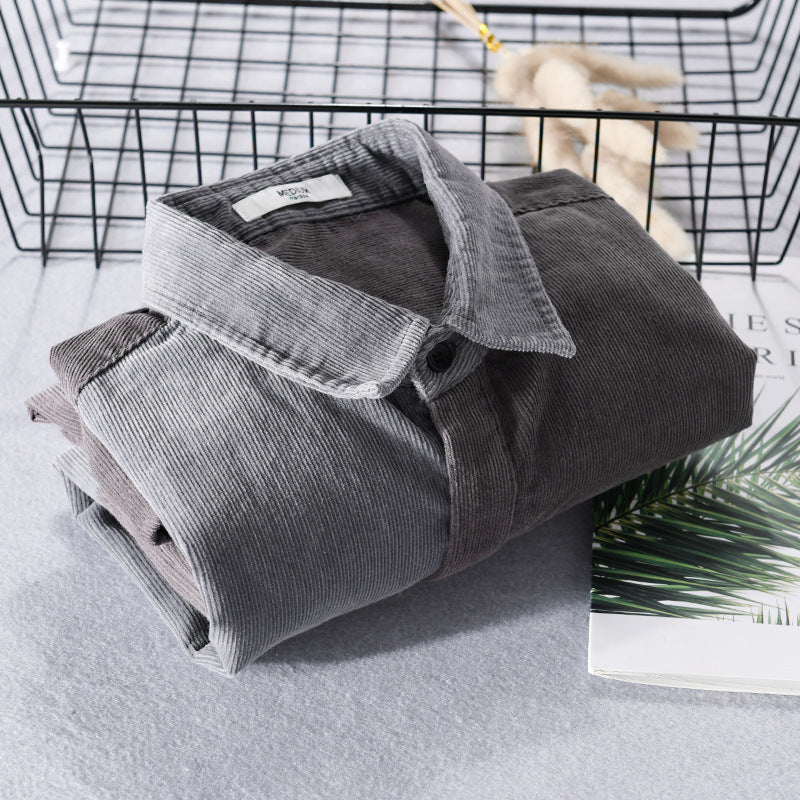 Herren Patchwork-Cordhemdjacke im Relaxed-Fit mit Kentkragen Echoarchiv