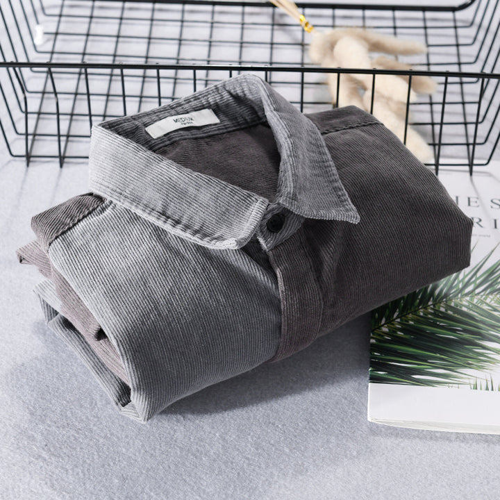 Herren Patchwork-Cordhemdjacke im Relaxed-Fit mit Kentkragen Echoarchiv