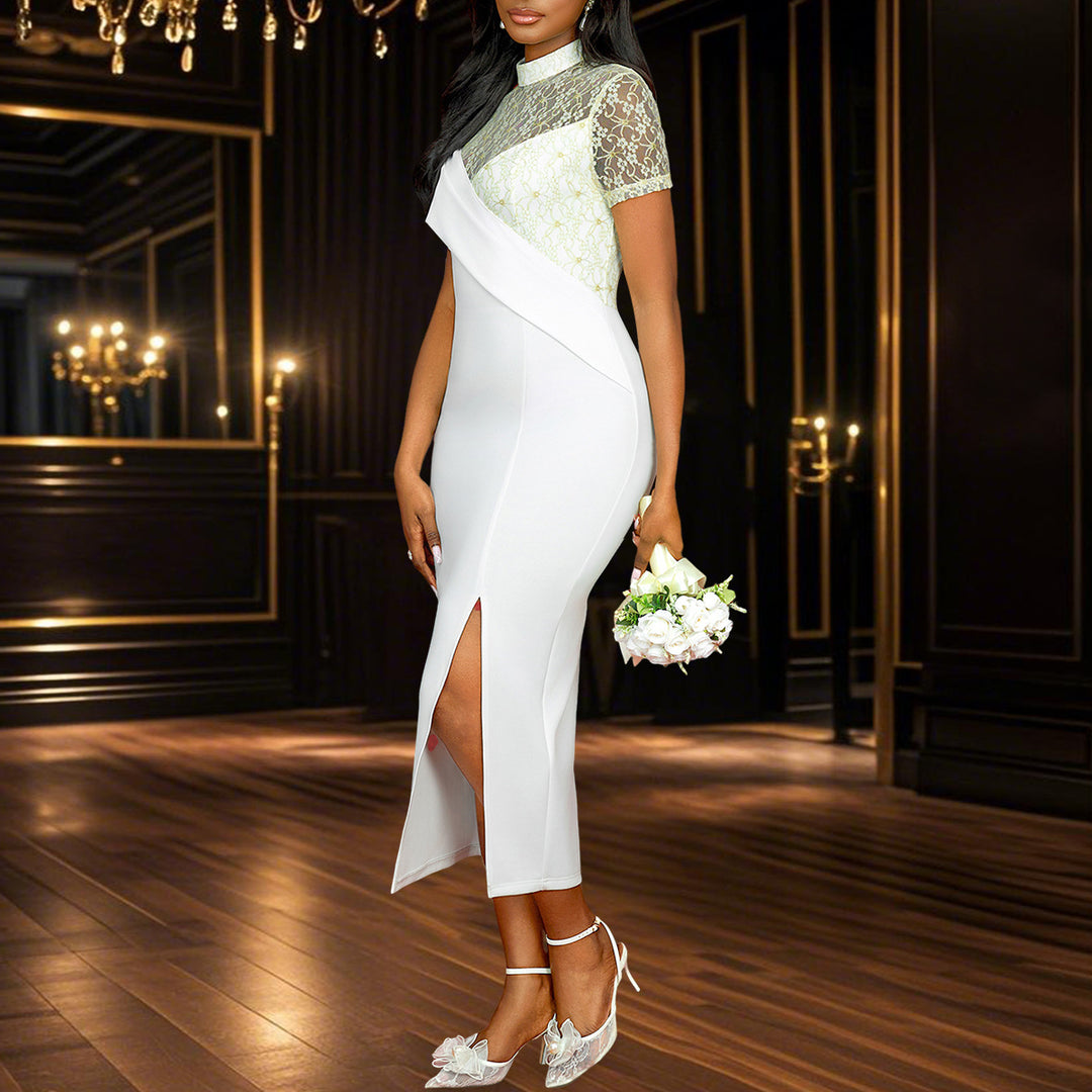 Damen Elegantes Abendkleid mit Spitzeneinsatz und asymmetrischem Schnitt Echo Archiv