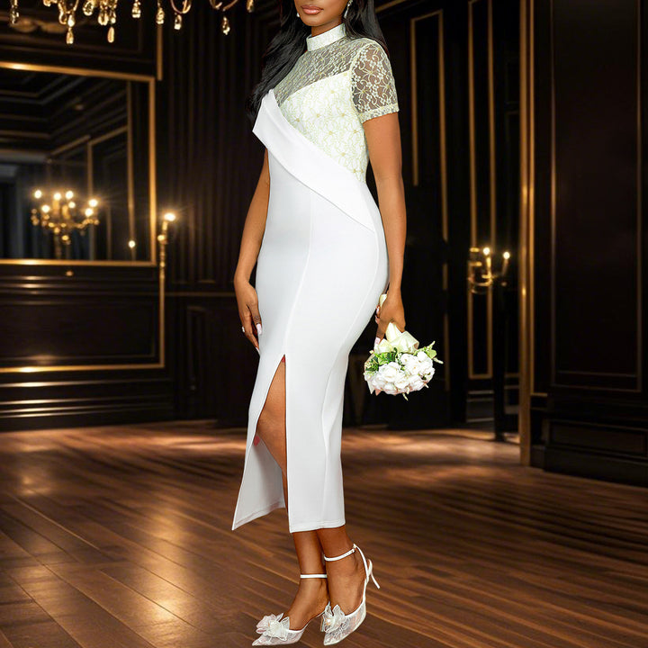 Damen Elegantes Abendkleid mit Spitzeneinsatz und asymmetrischem Schnitt Echo Archiv