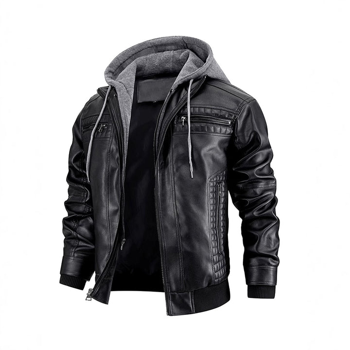 Herren modische Lederjacke mit abnehmbarem Kapuzenfutter Echoarchiv