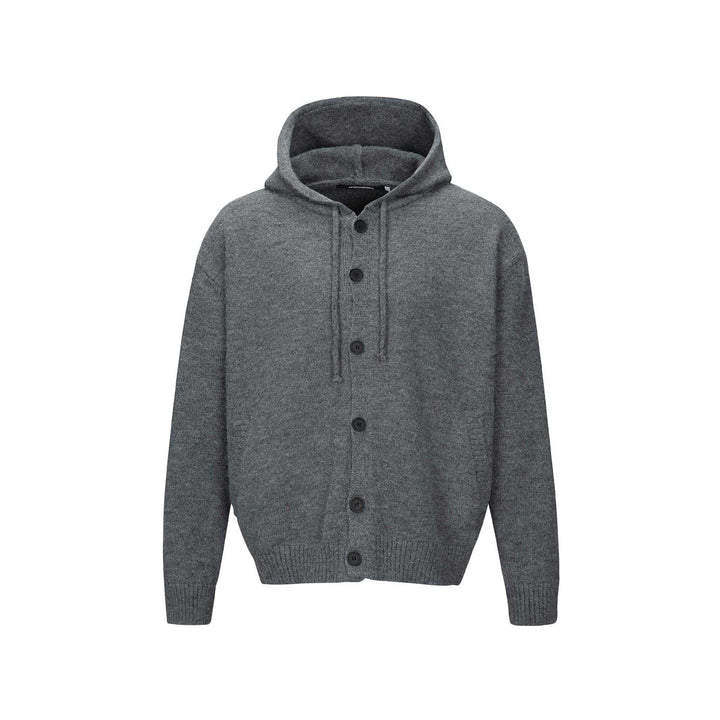 Unisex Kapuzen-Cardigan mit Knopfleiste, angerauter Strickstruktur und Rippbündchen Echoarchiv