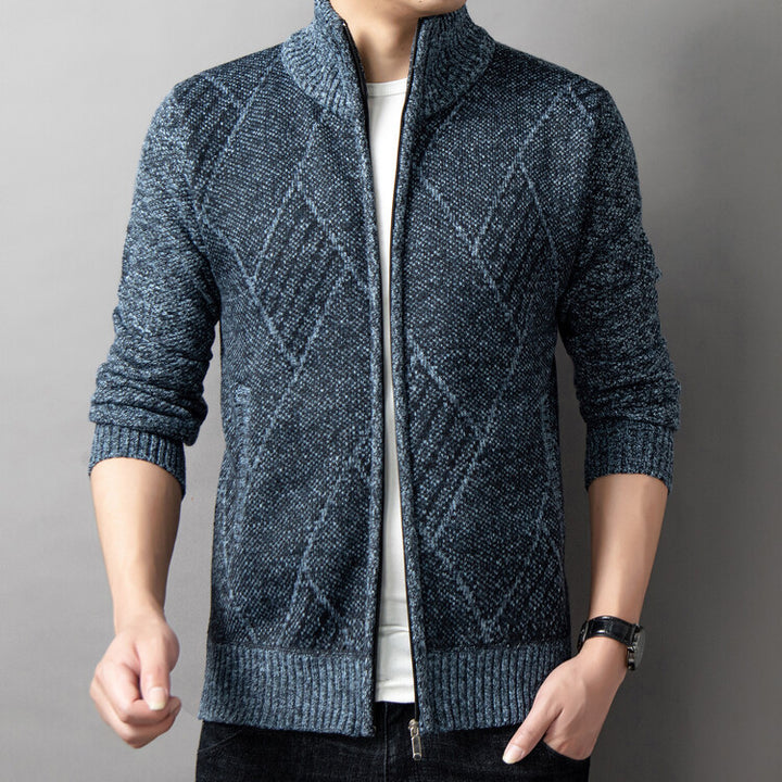 Herren Strickjacke mit modernem Zipper und grafischem Muster Echoarchiv